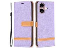 Capa Em Couro Pu, Para Iphone 16 Plus Cor Roxo