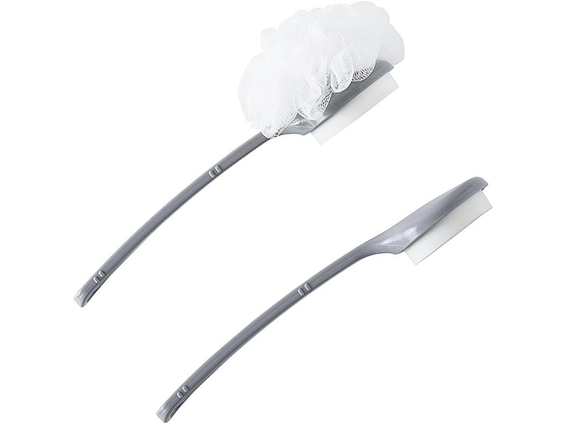 Conjunto De Escova Banho Alipis Com Cabo Longo, Massageador Corporal E Para As Costas, 2 Peças, Cinza