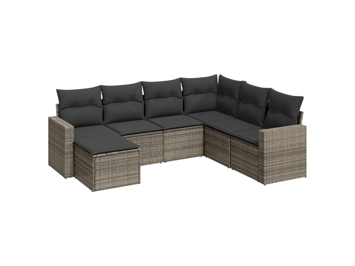 Maison Exclusive - 7 Pcs Conjunto Sofás P/ Jardim C/ Almofadões Vime Pe Cinzento