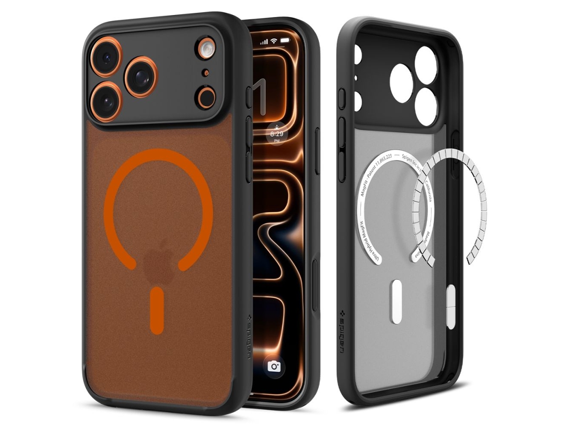Capa Spigen Para Iphone 17 Pro Max Ultra Hybrid Magsafe, Nas Cores Preto Fosco E Laranja.