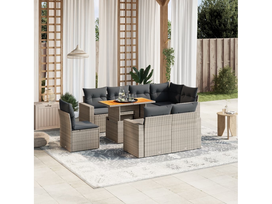 Vidaxl 9 Pcs Conjunto Sofás P/ Jardim com Almofadões Vime Pe Cinzento
