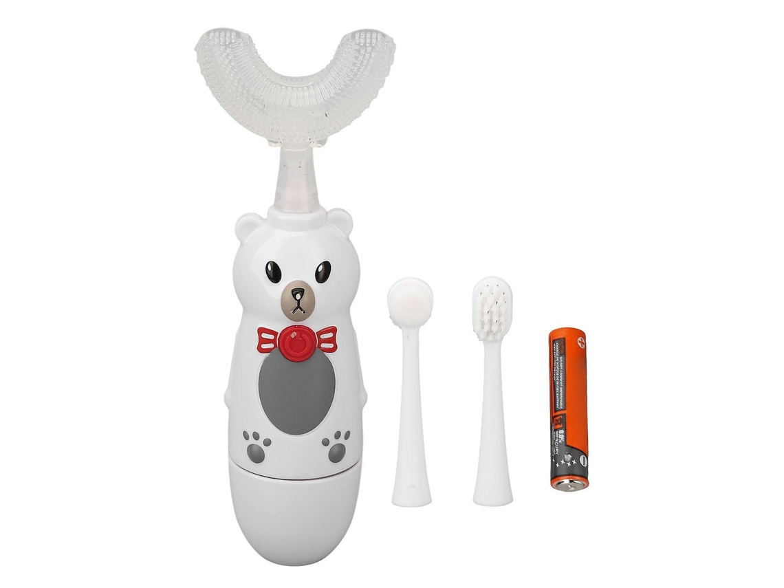 Escova de Dentes Elétrica Infantil em Formato U, com Ponta Sônica Silicone e 3 Cabeças Escova, para Crianças 6 a 12 Anos, Branca. GOKOCO