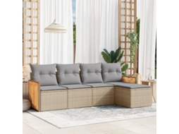 Vidaxl 5 Pcs Conjunto De Sofás P/ Jardim Com Almofadões Vime Pe Bege