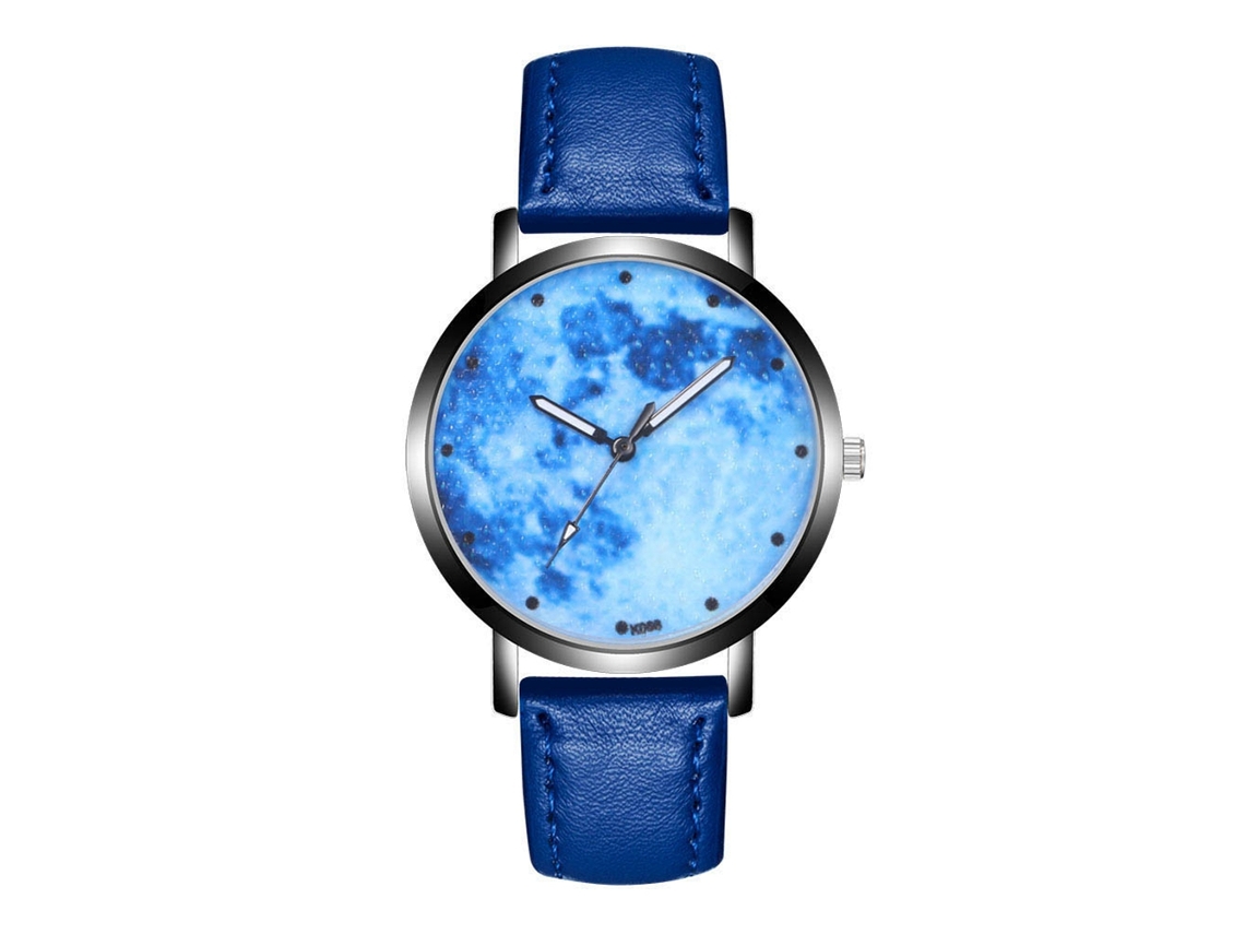 Relógio de pulso masculino analógico de couro para lazer com mostrador redondo azul royal.