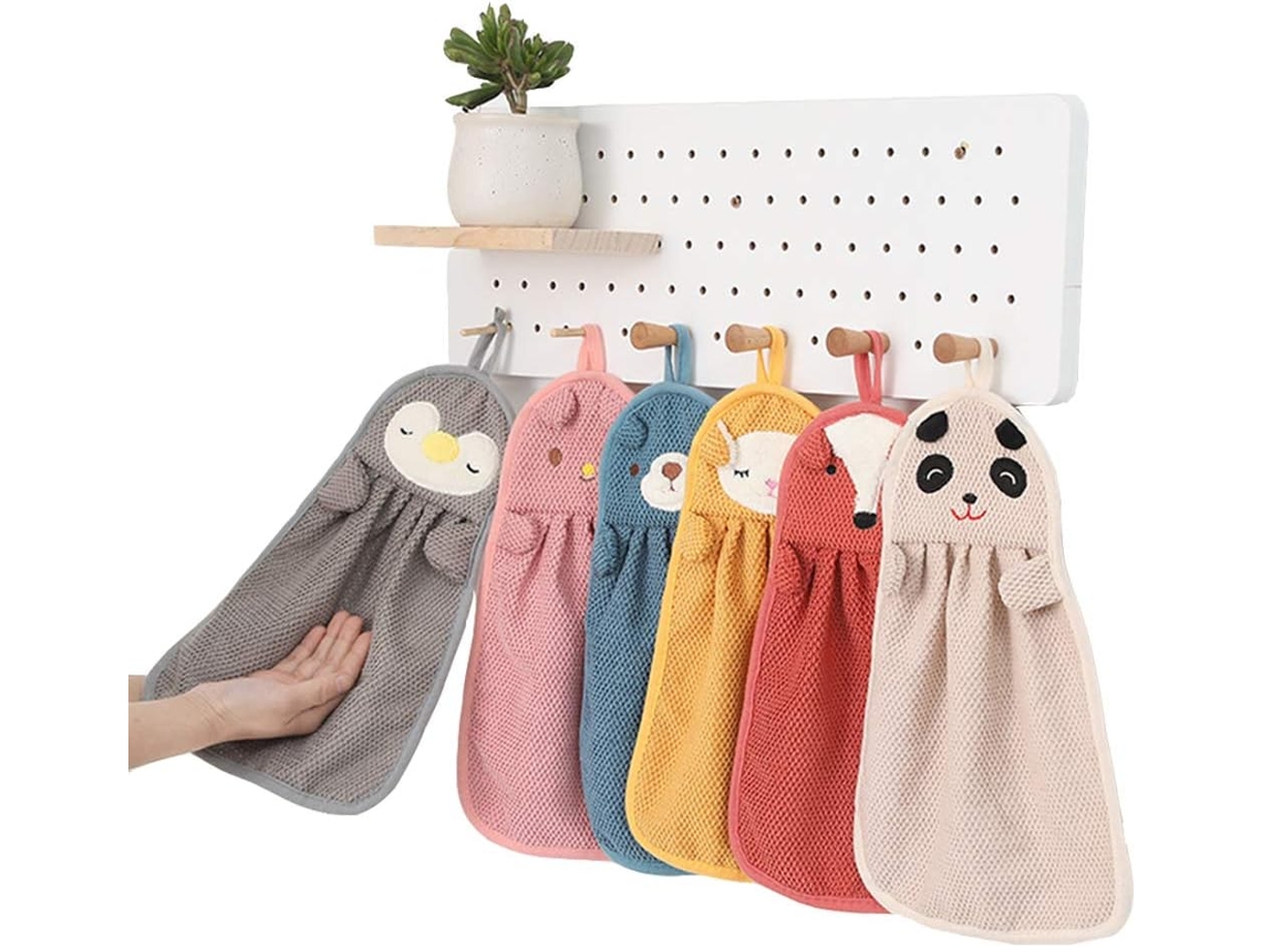 Conjunto de 6 Toalhas Fofas em Formato de Animais, Toalhas de Cozinha Absorventes para Pendurar BRILVIBERA