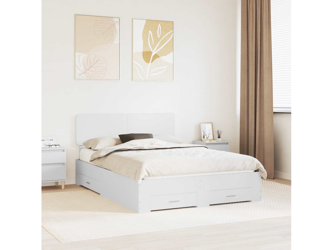 Vidaxl Estrutura Da Cama Branco 140 X 190 Cm Madeira Processada