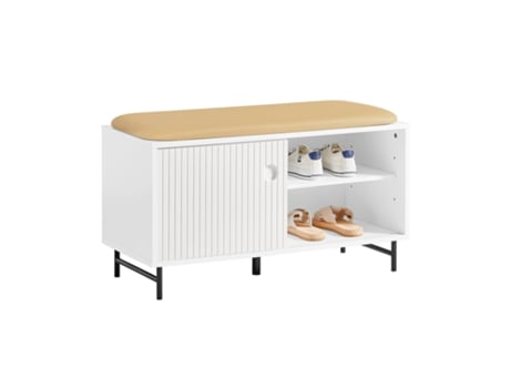 Banco de Sapateira SOBUY FSR116-W com Portas de Correr (Branco - 85x37x49 cm)