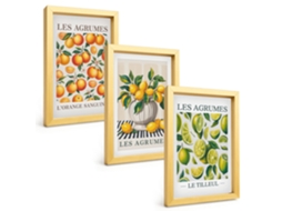 Conjunto De Pinturasfrutas Cítricas Coloridas Moldura Dourada Quadros Para A Sala De Estar Espelharte (3 Peças 20x30 Cm)