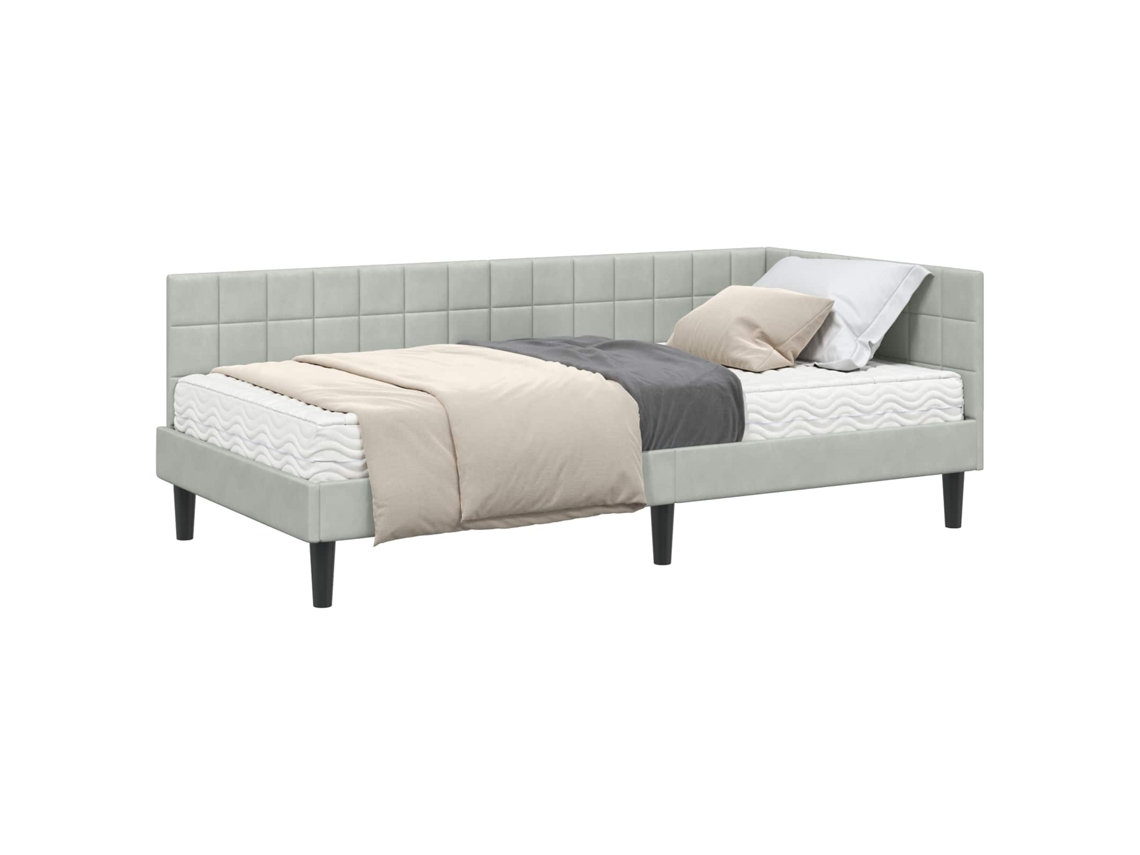 Estrutura de Cama de Canto com Colchão 2 Pcs Veludo Cinzento claro MAISON EXCLUSIVE