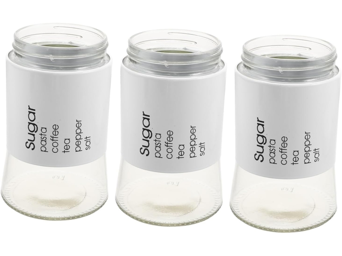 Conjunto De 3-potes Vidro Ganazono Com Tampa Hermética Aço Inoxidável Para Armazenar Grãos E Arroz, Capacidade De 600ml