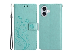 Capa Em Couro Pu Com Pega Para Apple Iphone 16 Plus - Azul Bebé