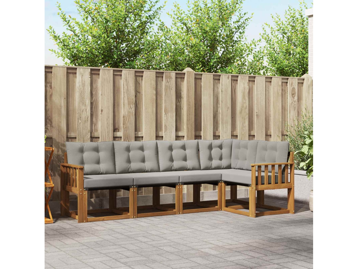 Vidaxl Conjunto De Sofás Para Exterior 5 Pcs Cinza Natural E Claro