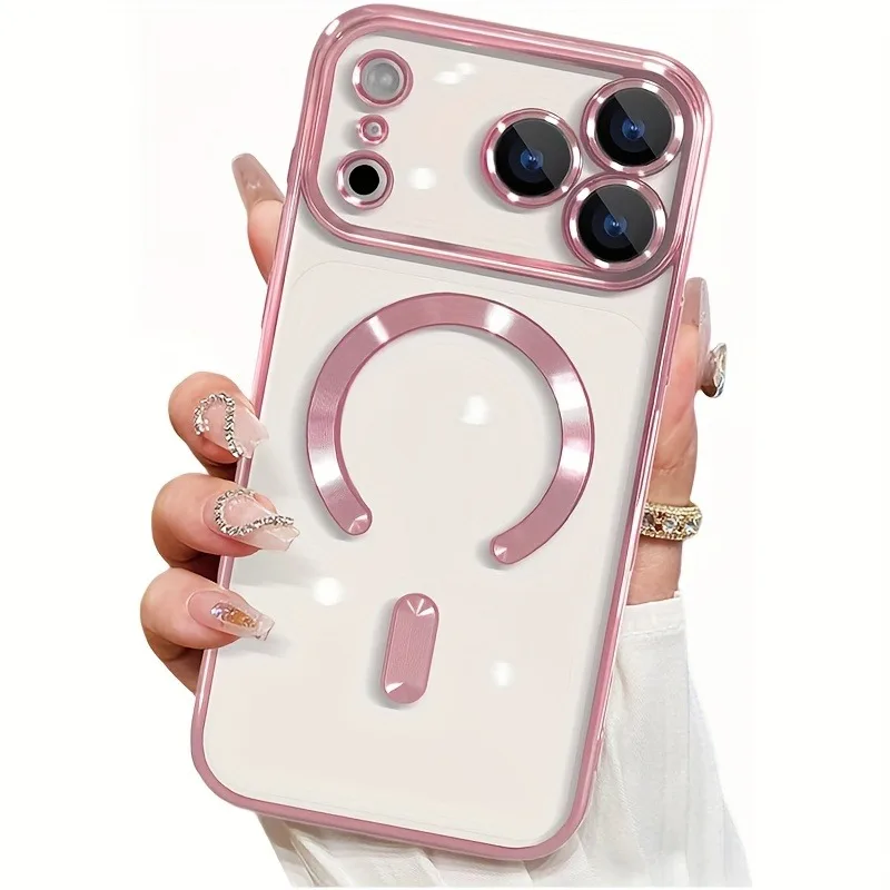 Capa Transparente Eletroplaqueada Magsafe Para Iphone 16 Pro (rosa)