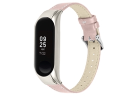 Bracelete de Couro Genuíno Ajustável para Xiaomi Mi Band 7 Rosa