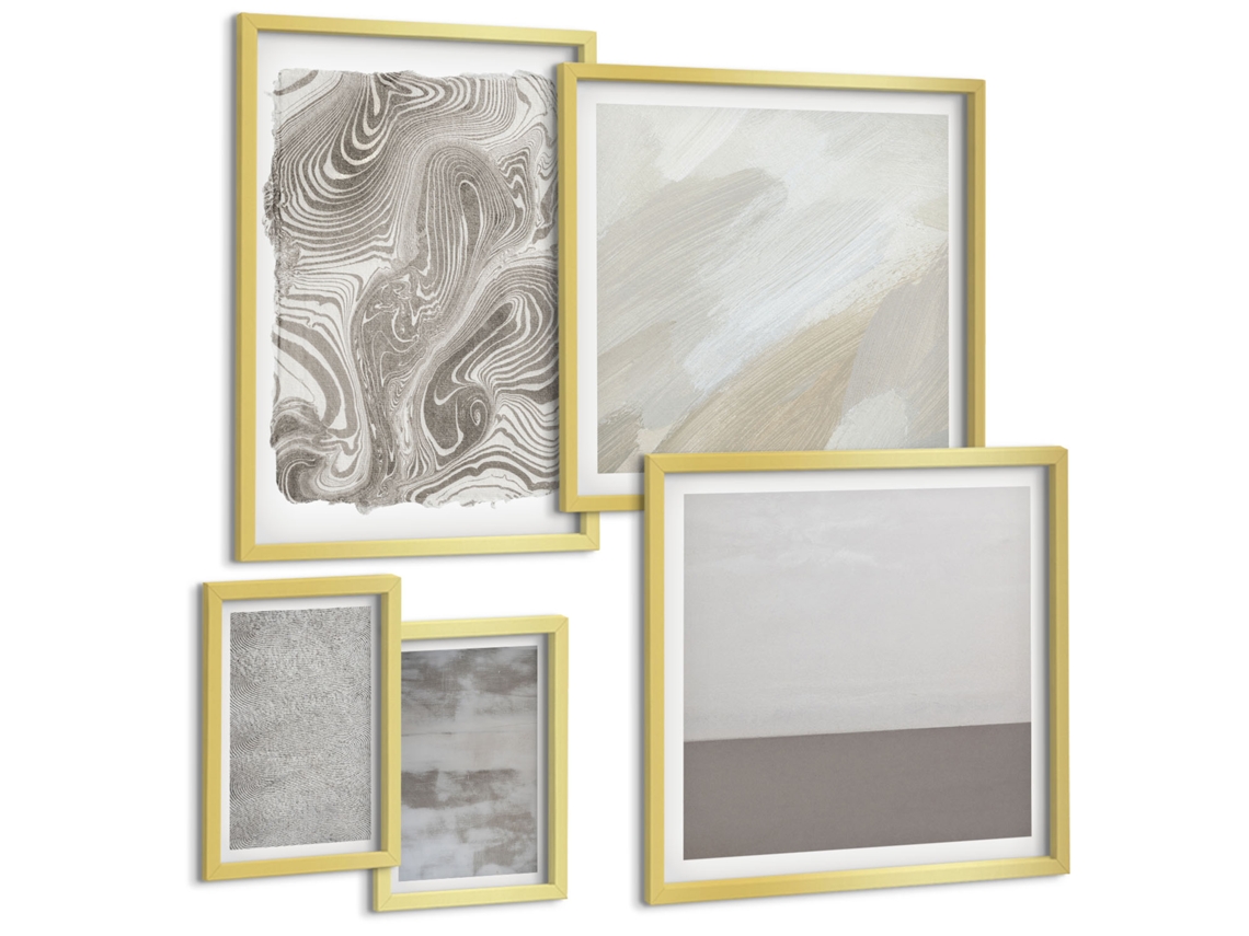 Quadros Decorativos Para Parede Padrões Abstratos De Tinta Verde Moldura Dourada Pinturas De Quarto Espelharte (conjunto De 5 Imagens)