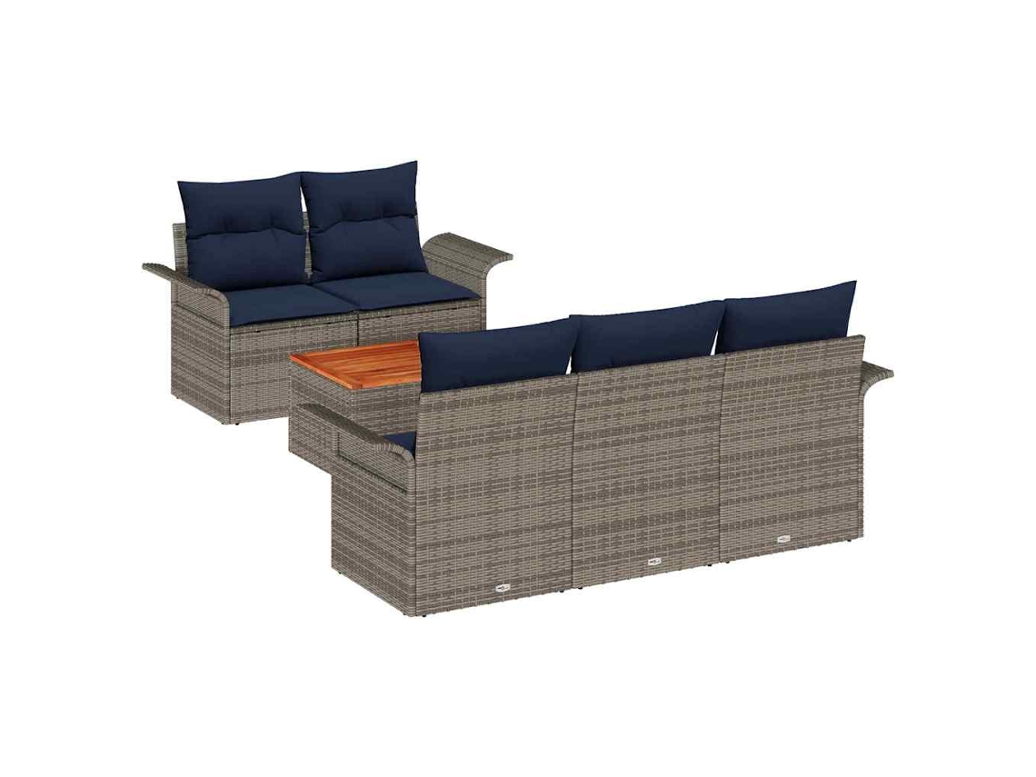 Maison Exclusive - Conjunto De Sofá De Jardim 6 Pcs Cinza E Azul Marinho Vime Pe