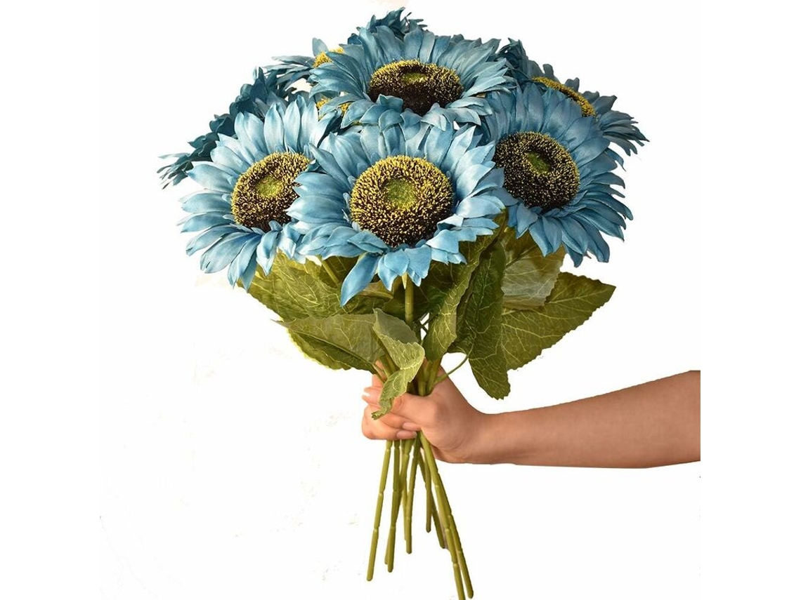 Conjunto de 6 Girassóis Artificiais, de Seda, para Casa, Jardins e Festas Ao Ar Livre AQUAFORGE (azul)