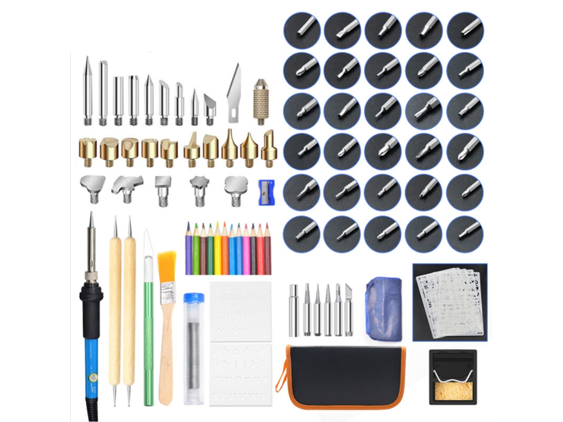Kit de Gravura em Madeira com 101 Peças com Soldador de Aquecimento Interno e Temperatura Ajustável, 60w, Plugue Eu 220v