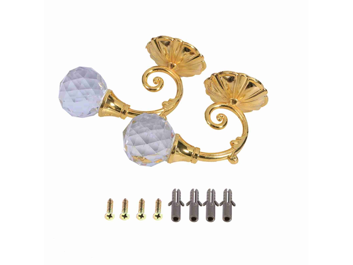 2x Apoios Cortina Metal Cristal Vidro Dourado Parede Janela