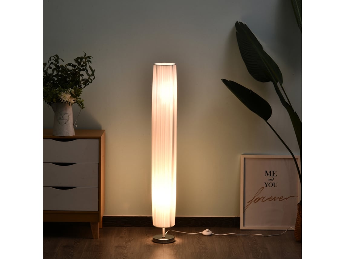 Luminária De Chão Moderna (2 Lâmpadas E27), Interruptor E Lâmpada Economizadora De Energia Com Base De Aço Inoxidável, 120 Cm, Branca