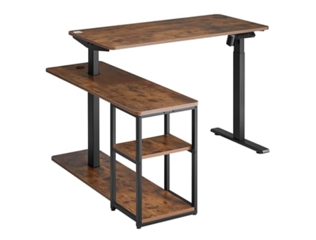 Mesa elevatória elétrica, altura máxima de 121 cm, máximo de 70 kg, com tampo e prateleiras, para trabalho em pé, marrom Ru Ergo Office