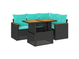 Conjunto de 5 sofás de jardim com almofadões Vime Pe Preto MAISON EXCLUSIVE (5 peças)