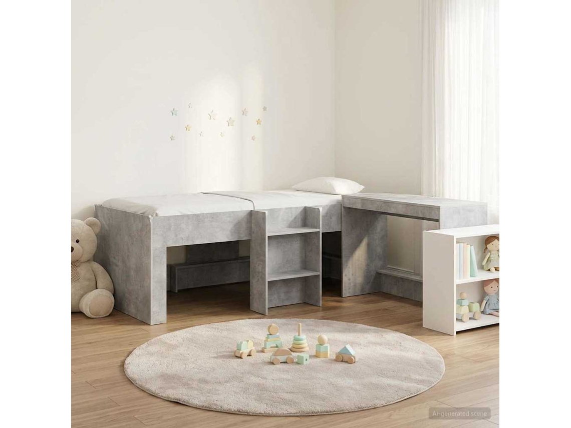 Vidaxl Cama Alta Para Crianças Com Mesa 2 Unid. Cinzento Cimento