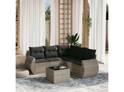 Vidaxl 6 Pcs Conj. Sofás Jardim Com Almofadões Vime Pe Cinzento-claro
