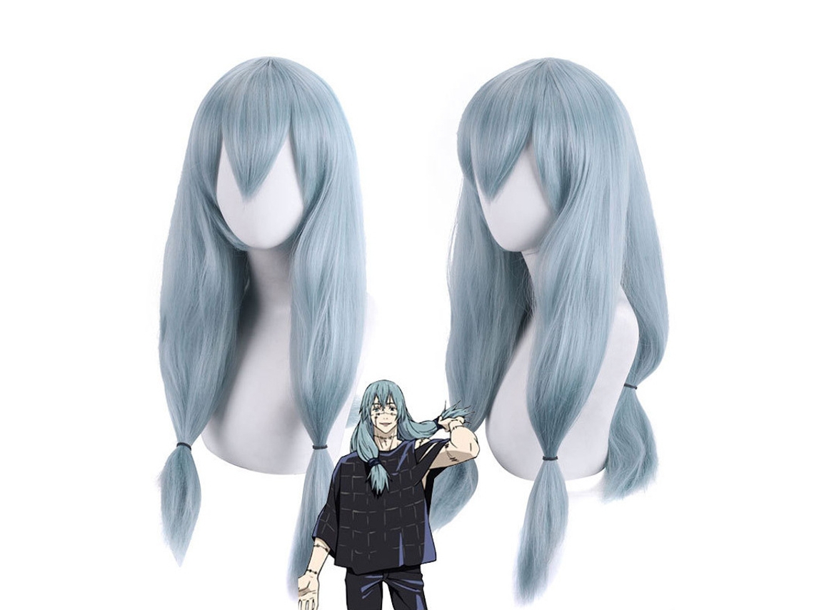 Peruca De Cosplay Mahito Jujutsu Kaisen, Azul-claro Longa Com Tranças Duplas, Ideal Para Festas, Convenções E Eventos De Anime