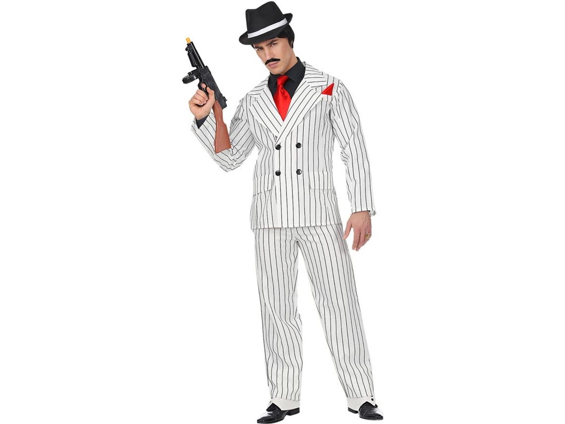 Traje de gangster branco listrado masculino