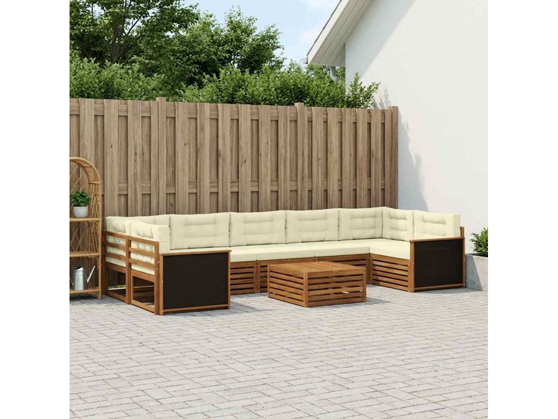 Vidaxl Conjunto De Sofás Para Exterior 8 Unid. Natural E Creme