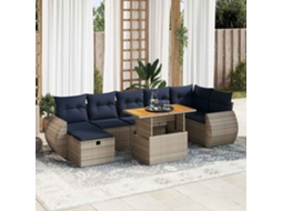 Vidaxl 8 Pcs Conjunto Sofás Jardim Almofadões Vime Pe/acácia Cinzento