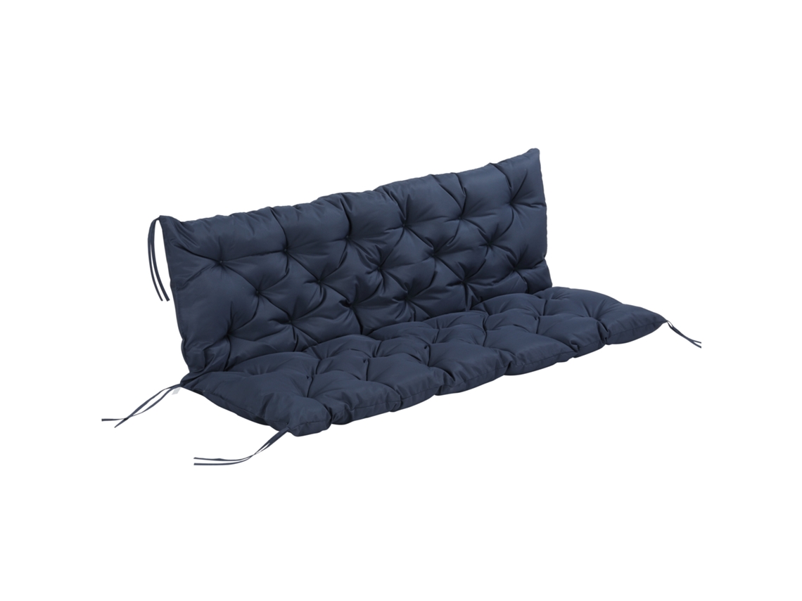Almofada para Banco Com Encosto Poliéster e Algodão Cor Azul Marrinho 150x98x8cm Outsunny