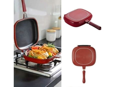 Frigideira quadrada dupla face de 32cm, bandejas antiaderentes de omelete de cozinha para cozinhar panquecas vermelhas LESHP