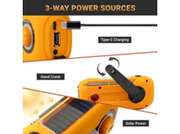 Rádio de Emergência AQUAFORGE com manivela, lanterna Led, bateria 2000mah, previsão do tempo