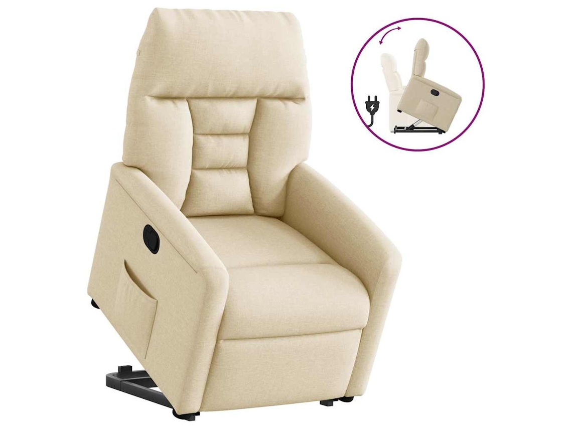 Vidaxl Poltrona Reclinável Elevatória Tecido Cor Creme