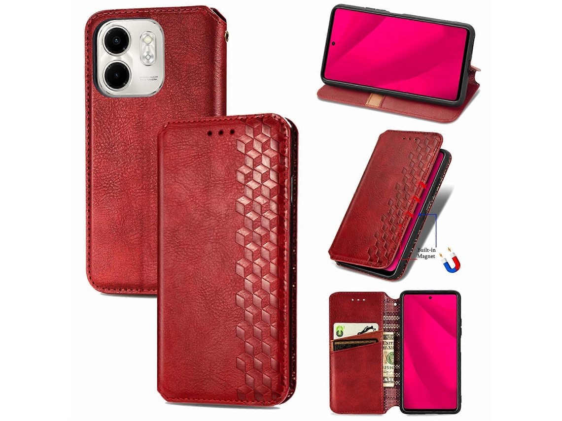 Capa De Celular Em Couro Magnético Com Padrão De Grade Cúbica Para Infinix Smart 9