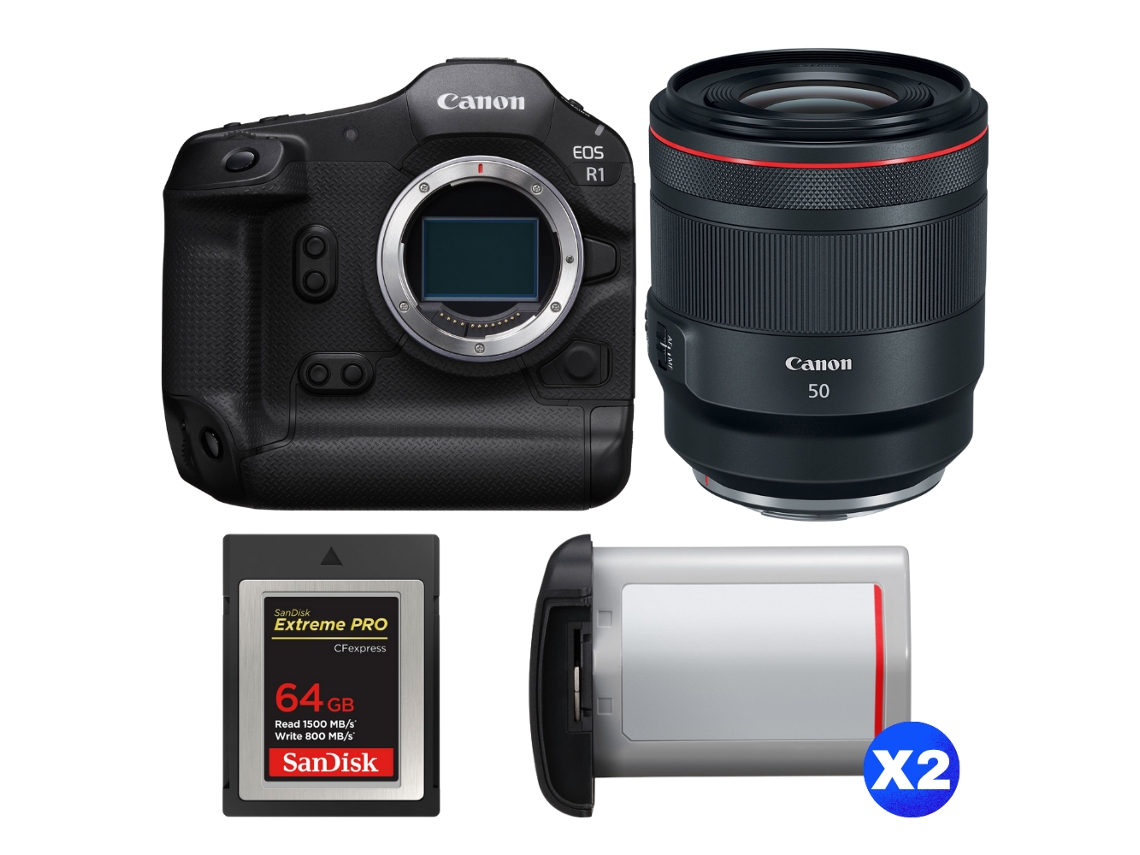 Eos R1 + Rf 50mm F/1.2 L Usm + 1 Sandisk 64gb Extreme Pro Cfexpress Type B + 2 Canon Lp e19 + Ebook “20 Dicas para Fotos Que Impressionam” CANON