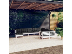 Vidaxl 10 Pcs Conjunto Lounge De Jardim C/ Almofadões Pinho Branco
