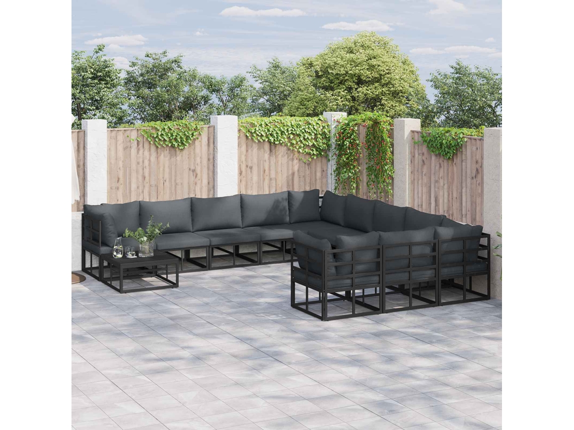 Vidaxl Conjunto De Sofá De Jardim 11 Unid. Preto Alumínio