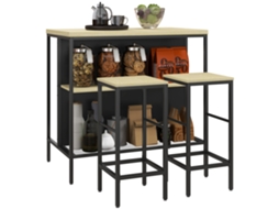Conjunto de Bar com 2 Banquetas e 1 Mesa de Bar, Resistente a Manchas, Estrutura de Aço Estável, Preto/carvalho. ESSÊNCIACASA