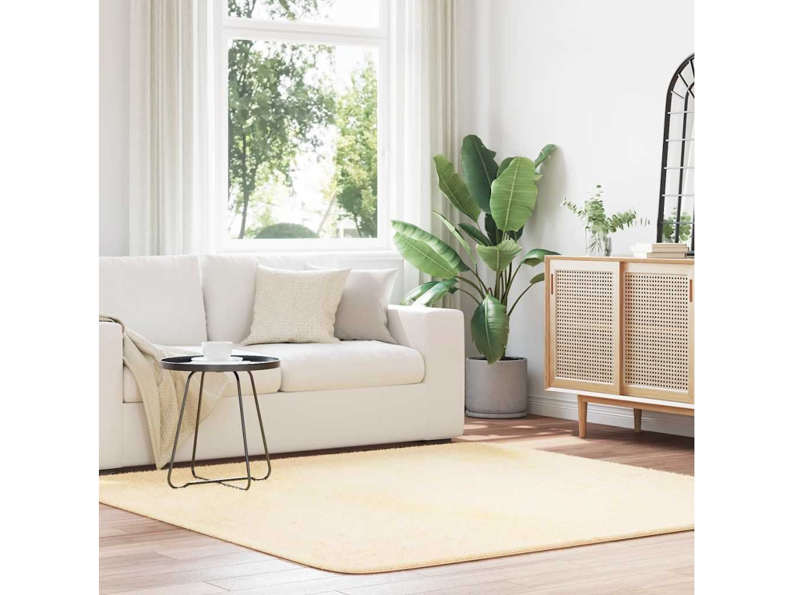 Vidaxl Tapete Shaggy De Pelo Alto Navarra 200x200 Cm Poliéster Creme