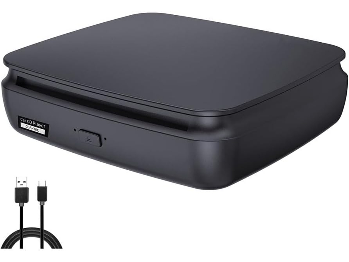 Leitor De Cd Externo Com Usb E Suporte Para Uso Em Carro Casa, Leitor De Dvd Portátil Na Cor Preta, Construção Robusta