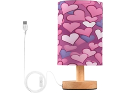 Abajur De Cabeceira Led Em Formato Coração Rosa E Azul, Com Cúpula De Tecido, Base De Madeira E Porta Usb, Ideal Para