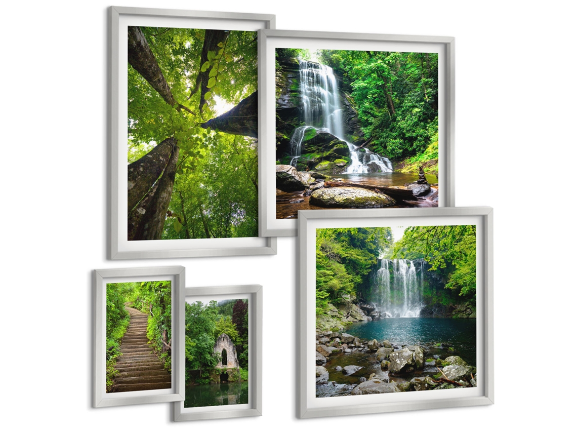 Conjunto De Pinturas Torres De Ponte Monocromáticas Moldura Prateada Fotos Para O Escritório Espelharte (conjunto De 5 Imagens)