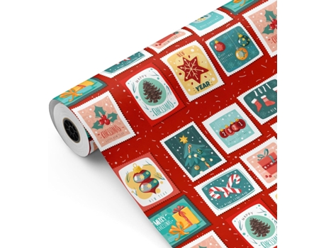 Rolo De Embrulho Para Presente, Rolo Grande 62 Cm X 100 M Natal Lacrilhos Vermelhos • Ideal Para Lojas, Empresas Fiesta Paper