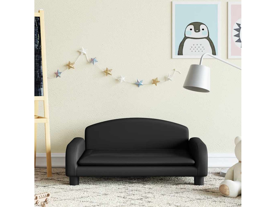 Vidaxl Sofá Infantil 70x45x30 Cm Couro Artificial Preto