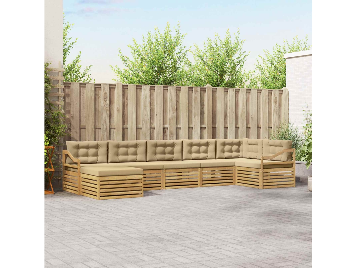 Vidaxl Conjunto De Sofás Para Exterior 7 Unid. Branco E Bege