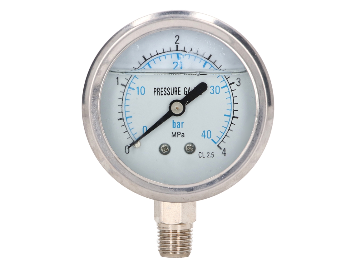 Manômetro de Pressão em Aço Inoxidável Resistente a Vibrações 1/4in Npt Conexão Inferior 0 4mpa S/MARCA