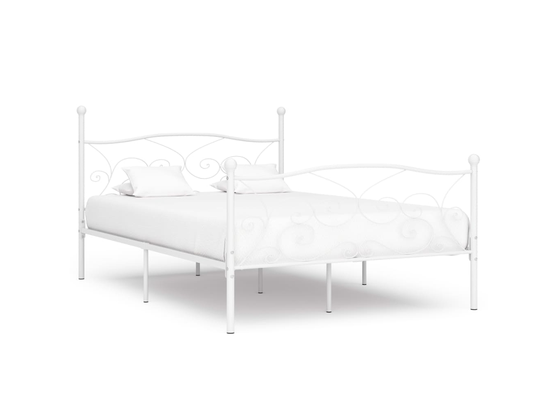 Estrutura De Cama Com Estrado De Ripas 140x200 Cm Metal Branco